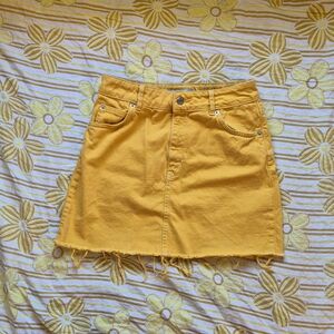 Topshop Mustard Frayed Mini Skirt